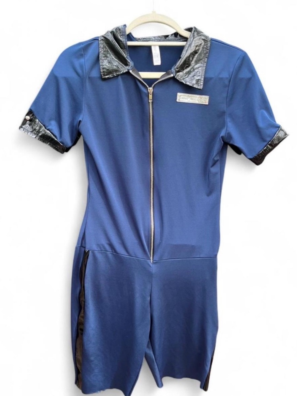 Traffic Blue Mini Dress with Black Patent Trim